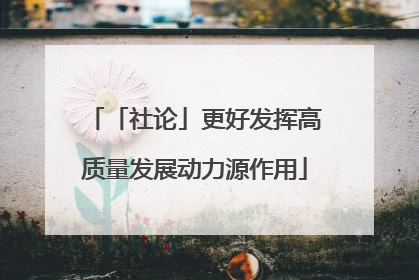 「社论」更好发挥高质量发展动力源作用